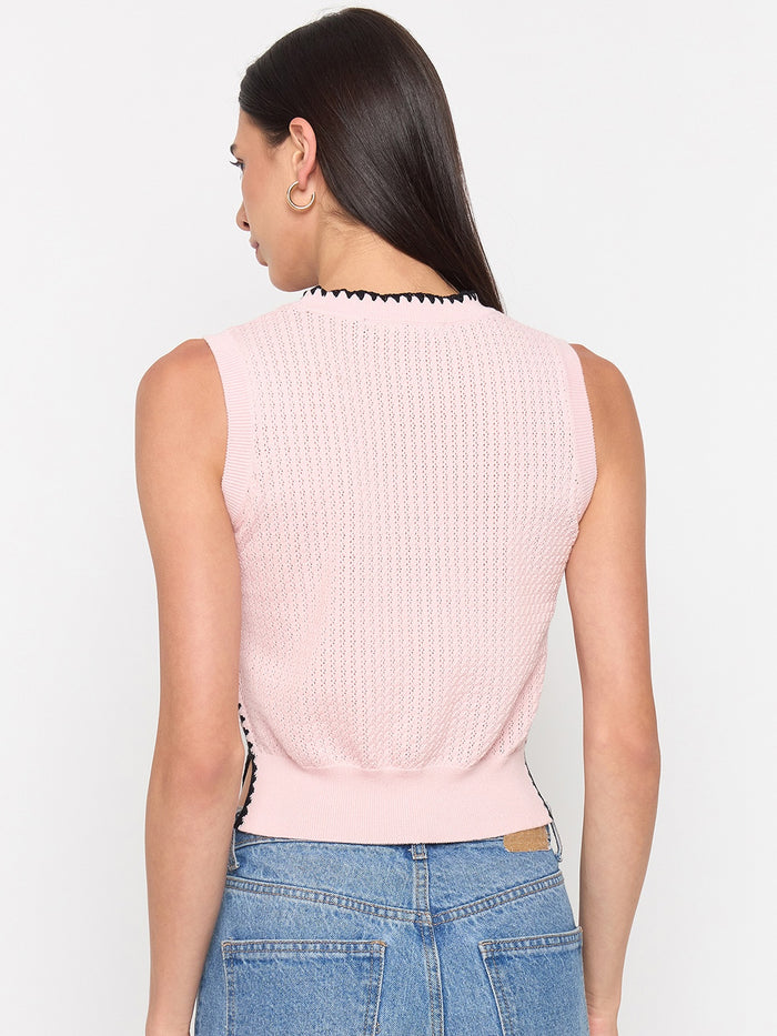Madame Powder Pink Contrast Trim Cotton Knit Top