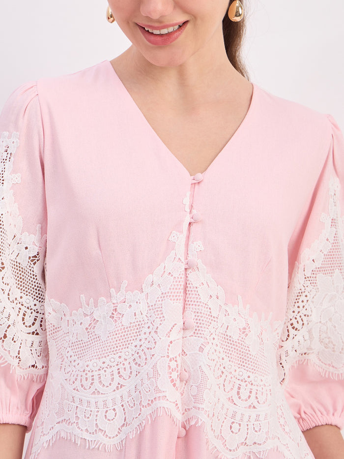 Madame Powder Pink Rayon Linen Midi Dress