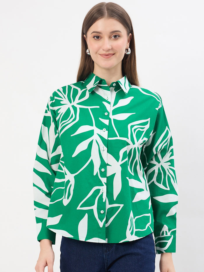 Madame Printed Green Cotton Shirt
