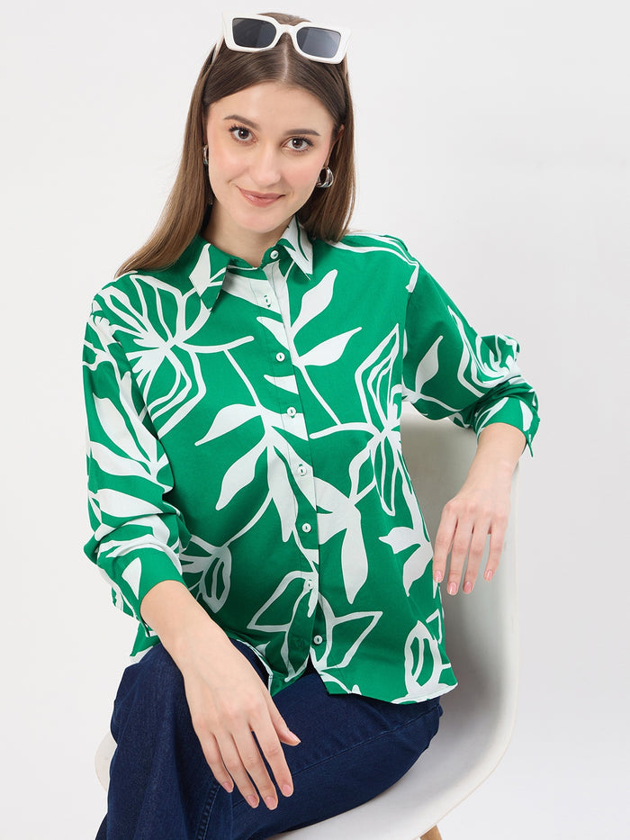 Madame Printed Green Cotton Shirt