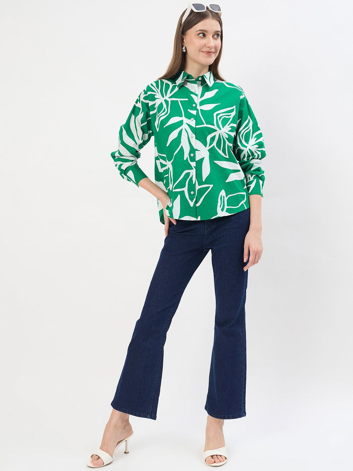 Madame Printed Green Cotton Shirt