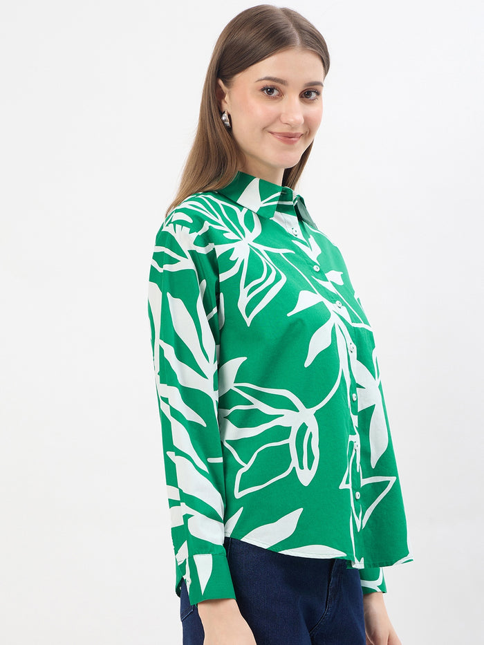 Madame Printed Green Cotton Shirt