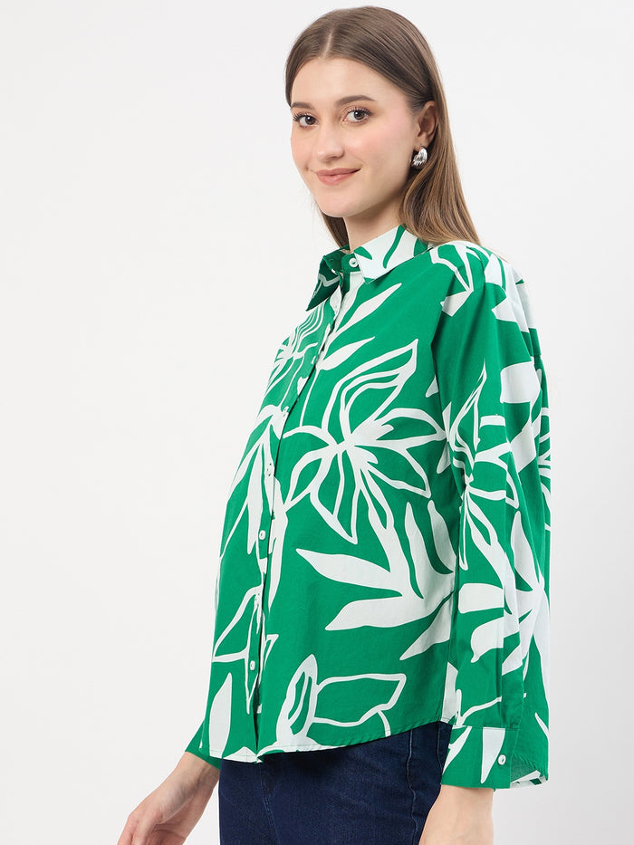 Madame Printed Green Cotton Shirt