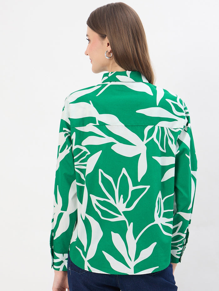 Madame Printed Green Cotton Shirt