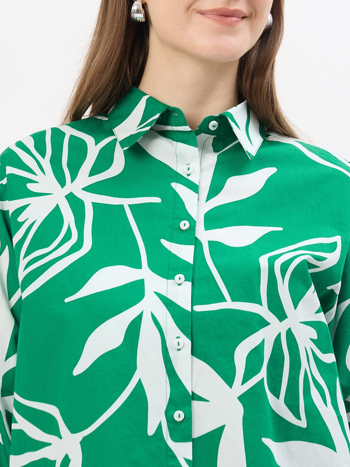 Madame Printed Green Cotton Shirt