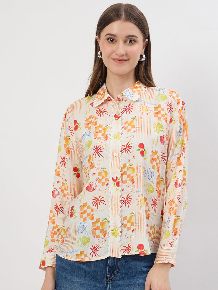 Madame Printed Off White Rayon Shirt