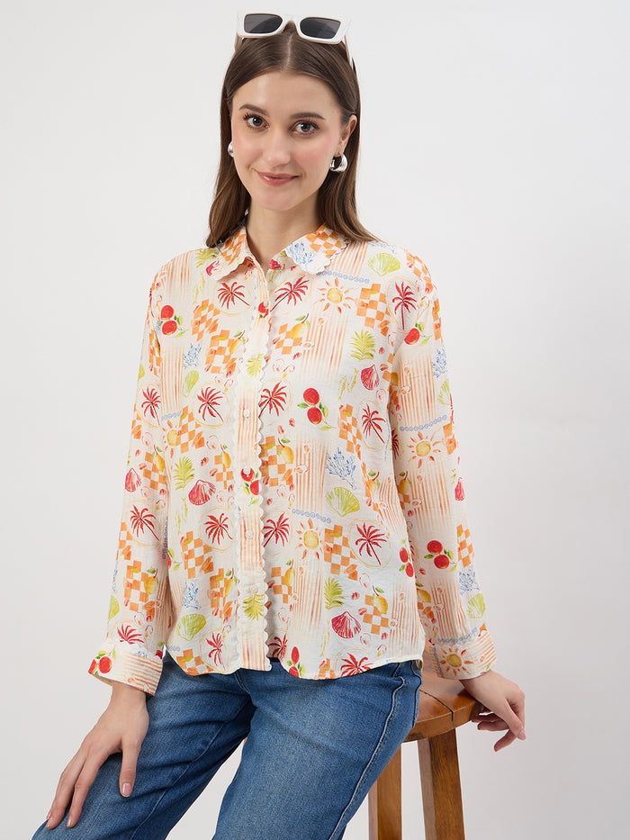 Madame Printed Off White Rayon Shirt