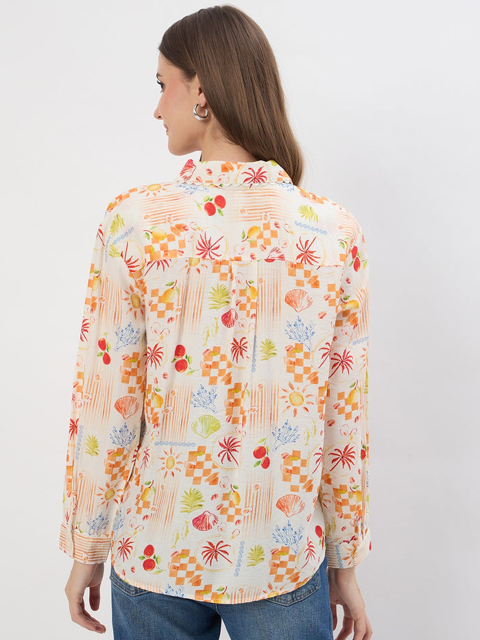 Madame Printed Off White Rayon Shirt