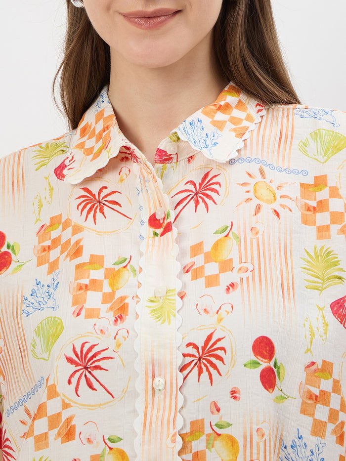 Madame Printed Off White Rayon Shirt