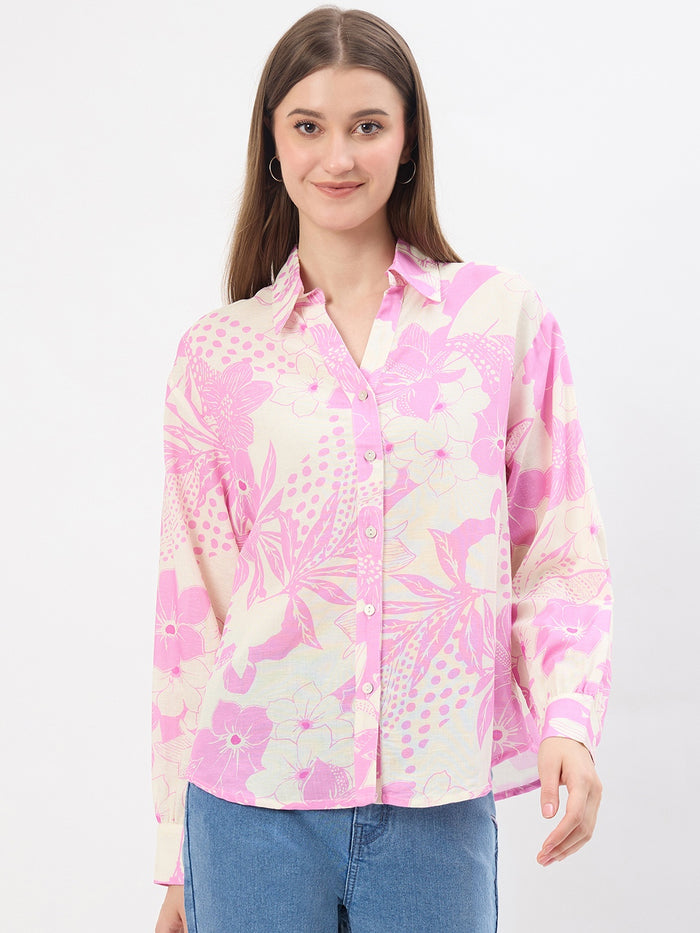 Madame Printed Pink Viscose Blend Shirt