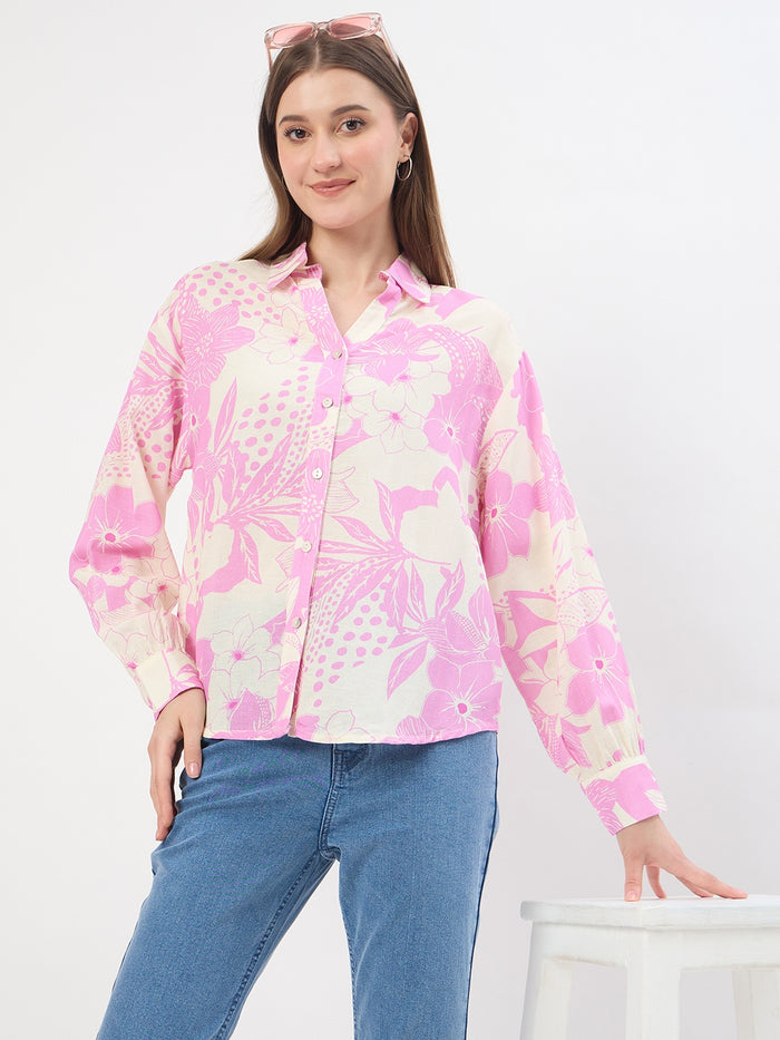 Madame Printed Pink Viscose Blend Shirt