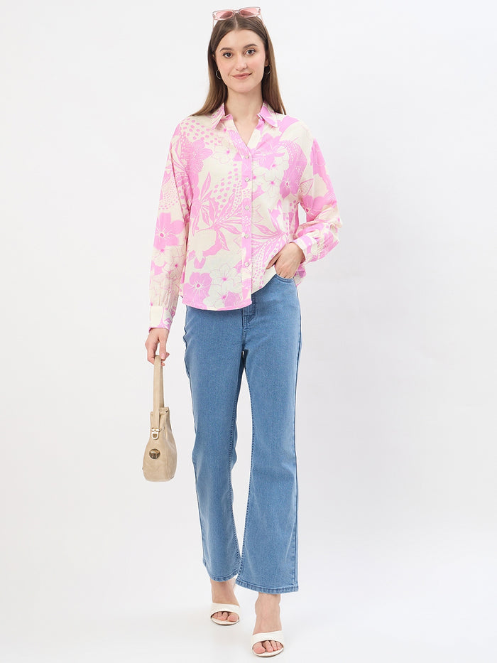 Madame Printed Pink Viscose Blend Shirt