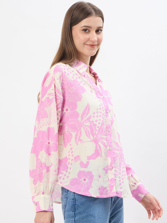 Madame Printed Pink Viscose Blend Shirt