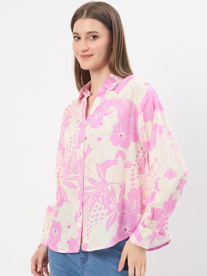 Madame Printed Pink Viscose Blend Shirt