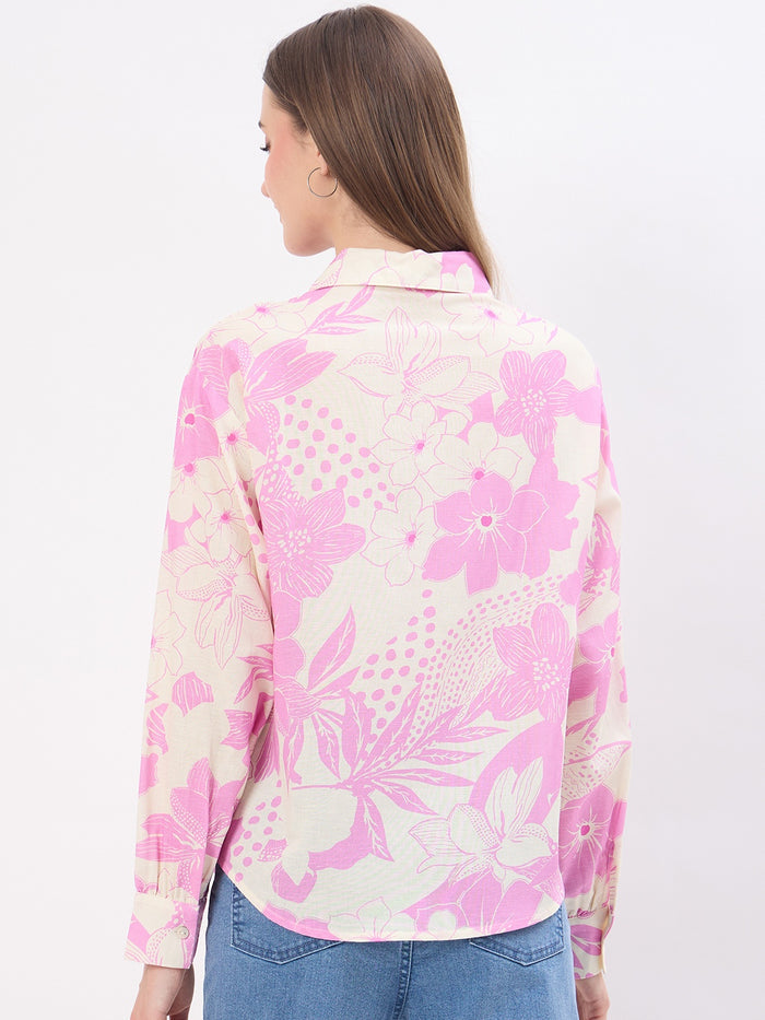 Madame Printed Pink Viscose Blend Shirt