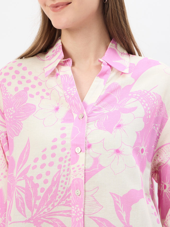 Madame Printed Pink Viscose Blend Shirt
