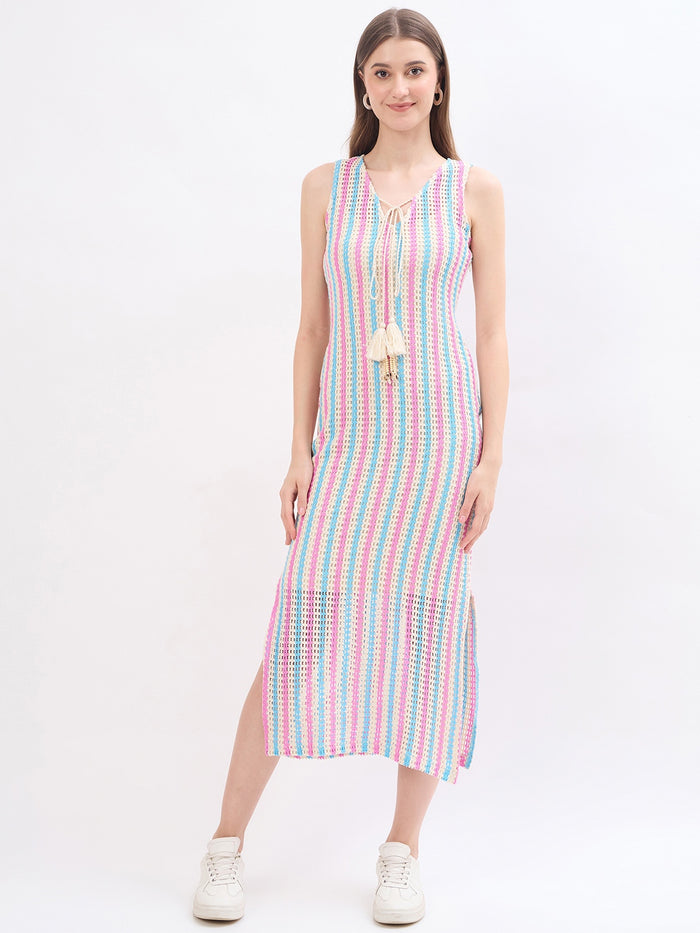 Madame Striped Beige Cotton Dress
