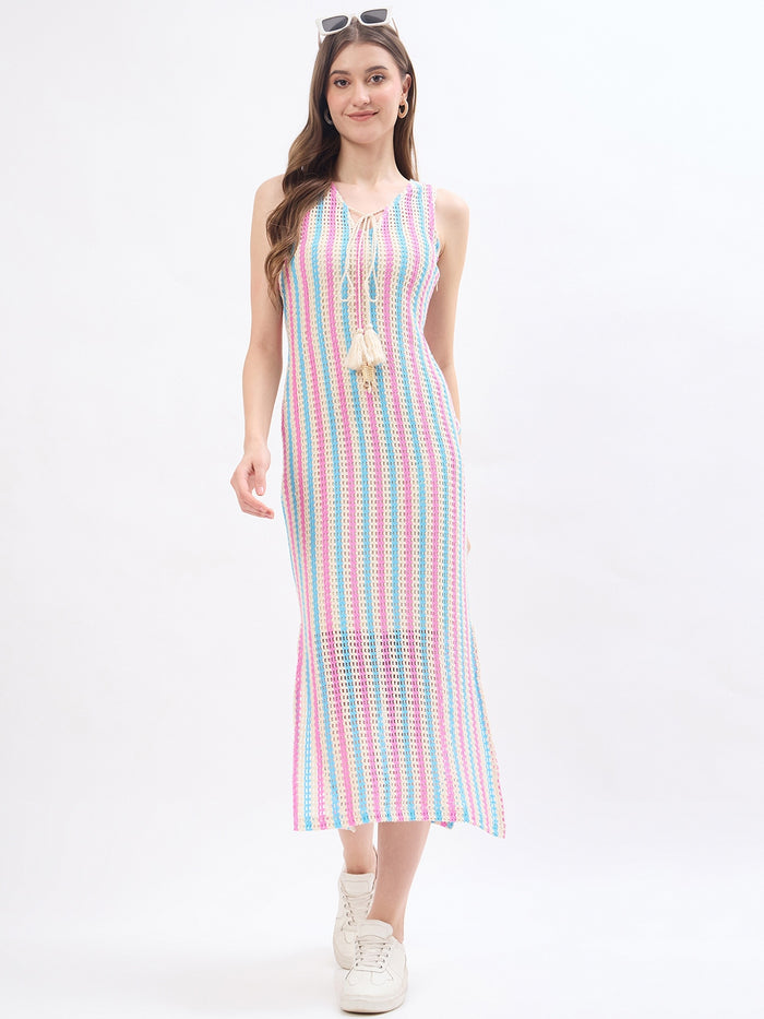 Madame Striped Beige Cotton Dress