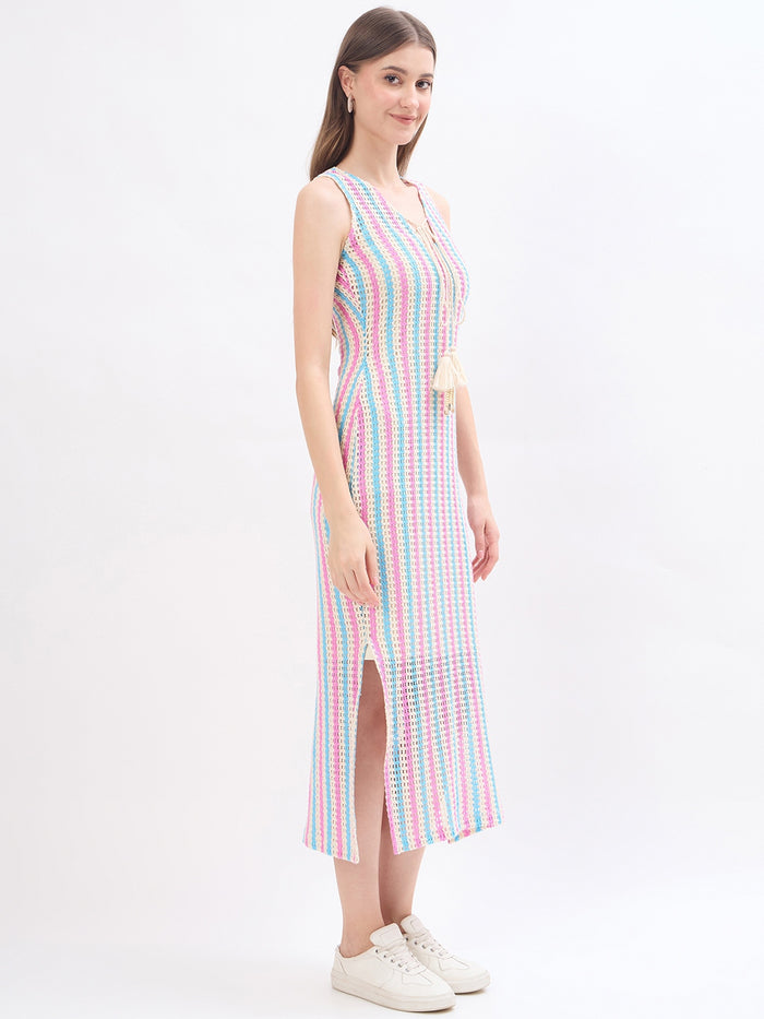 Madame Striped Beige Cotton Dress