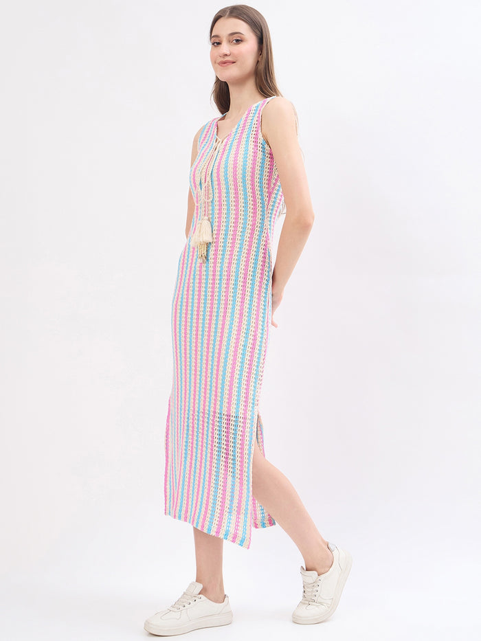 Madame Striped Beige Cotton Dress