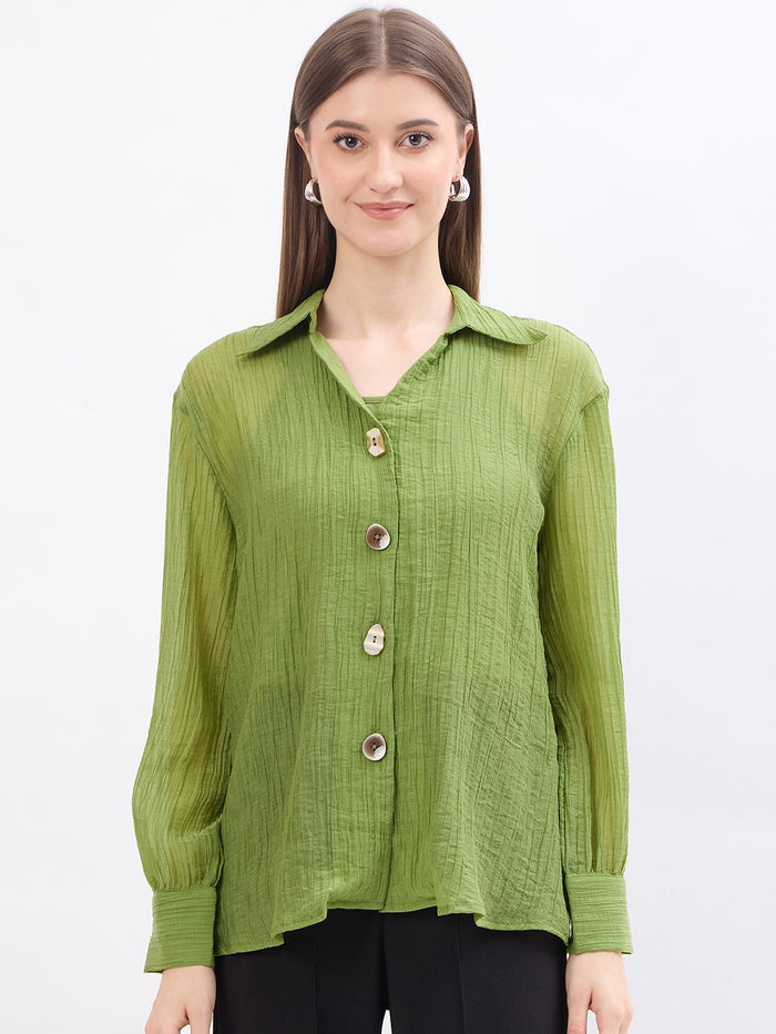 Madame Textured Green Lyocell Blend Shirt