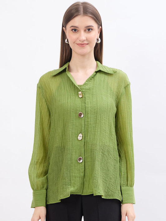 Madame Textured Green Lyocell Blend Shirt