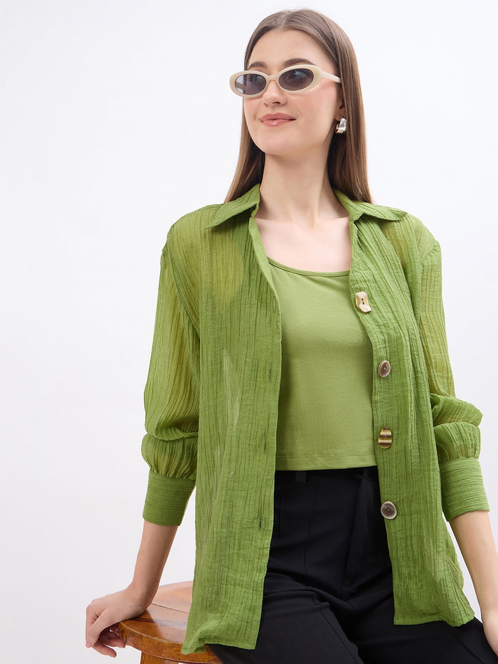 Madame Textured Green Lyocell Blend Shirt