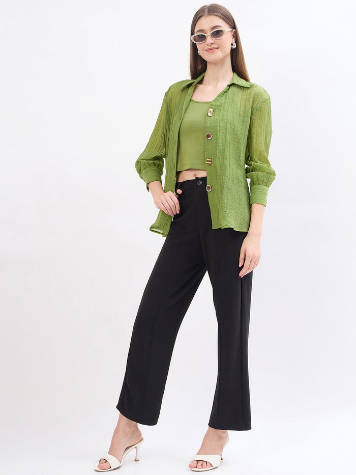Madame Textured Green Lyocell Blend Shirt