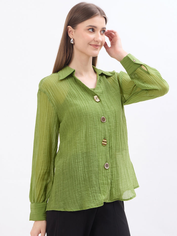 Madame Textured Green Lyocell Blend Shirt