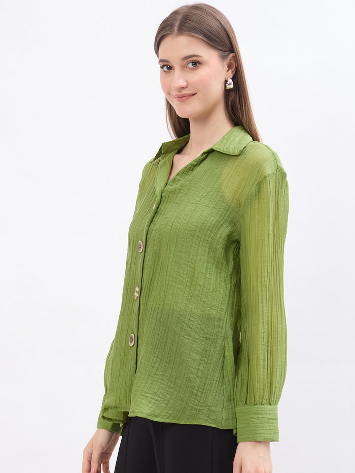 Madame Textured Green Lyocell Blend Shirt
