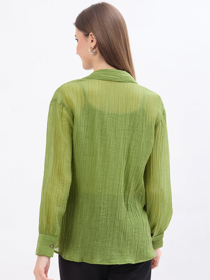 Madame Textured Green Lyocell Blend Shirt