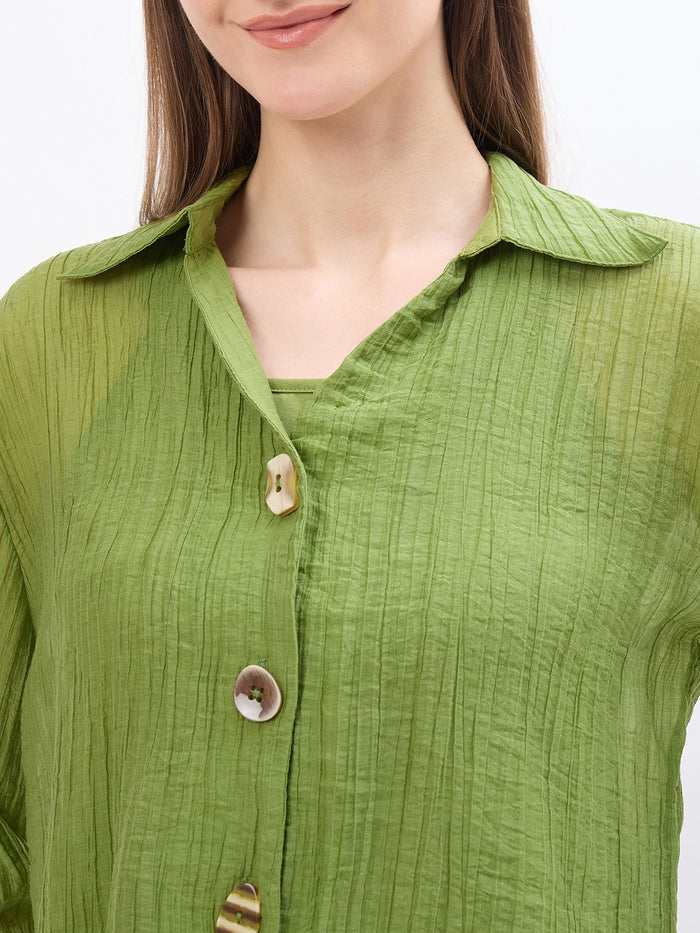 Madame Textured Green Lyocell Blend Shirt