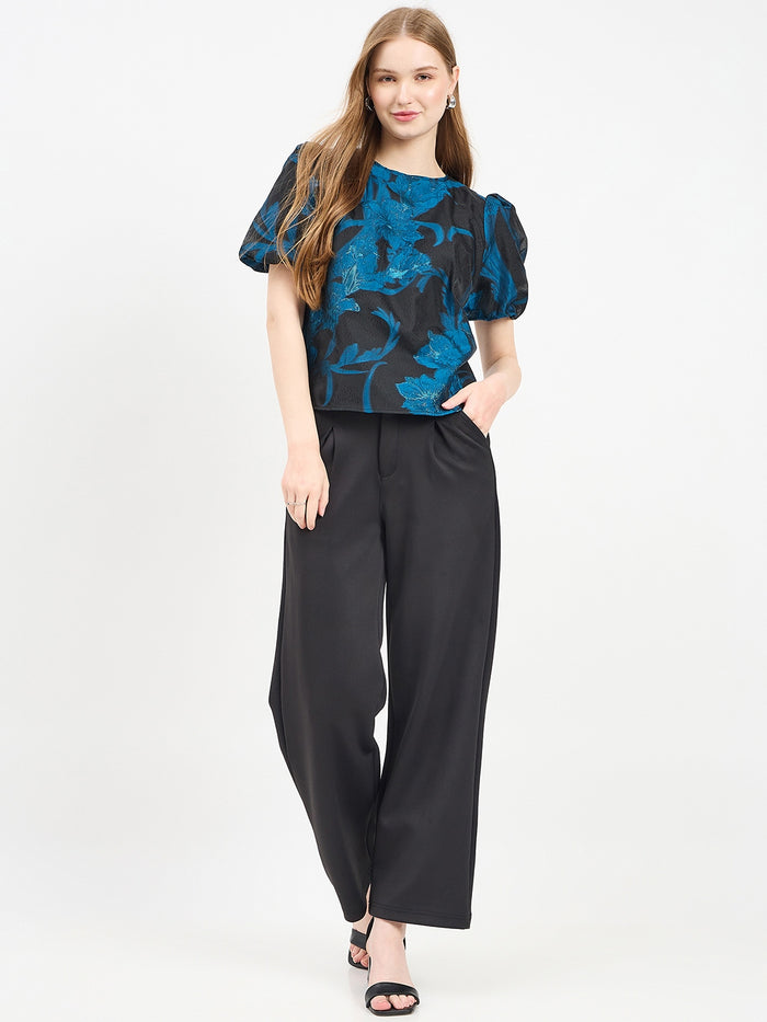 Madame Textured Teal Puff Sleeve Top