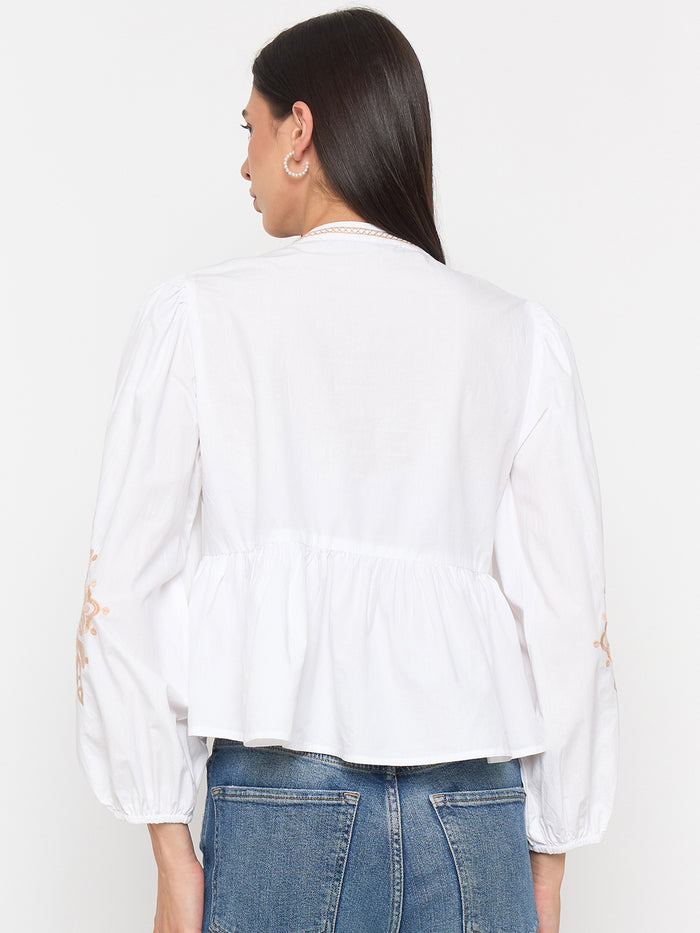 Madame White Cotton Embroidered Top