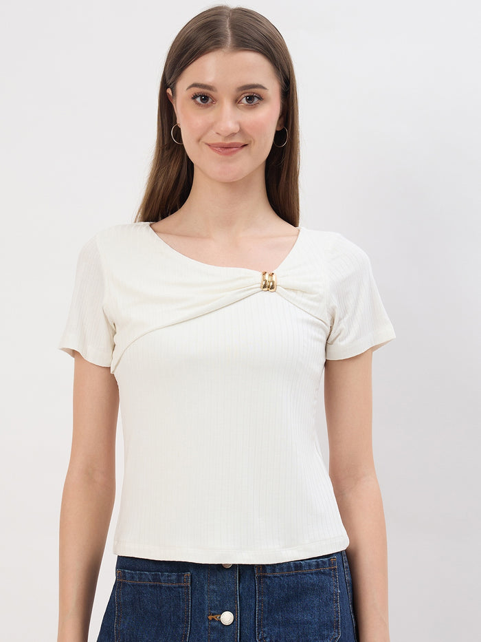 Madame White Rayon Drape Top