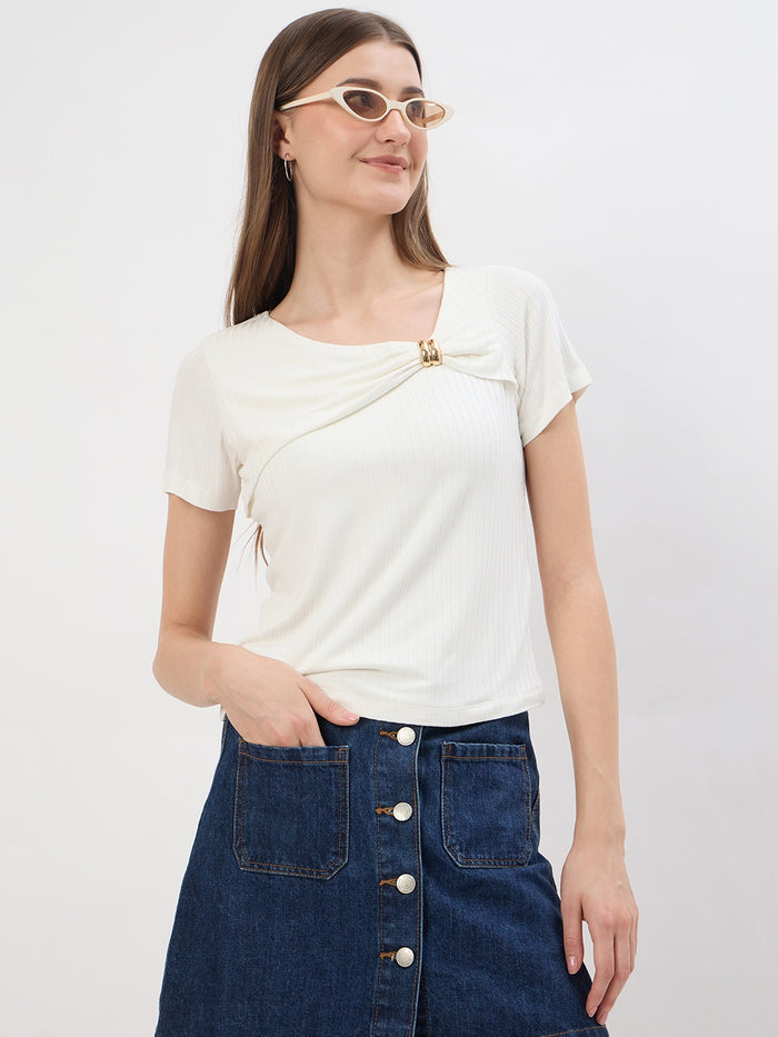 Madame White Rayon Drape Top