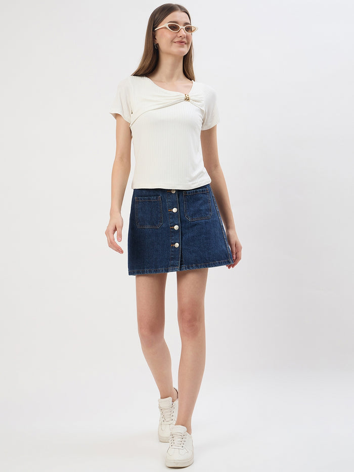 Madame White Rayon Drape Top