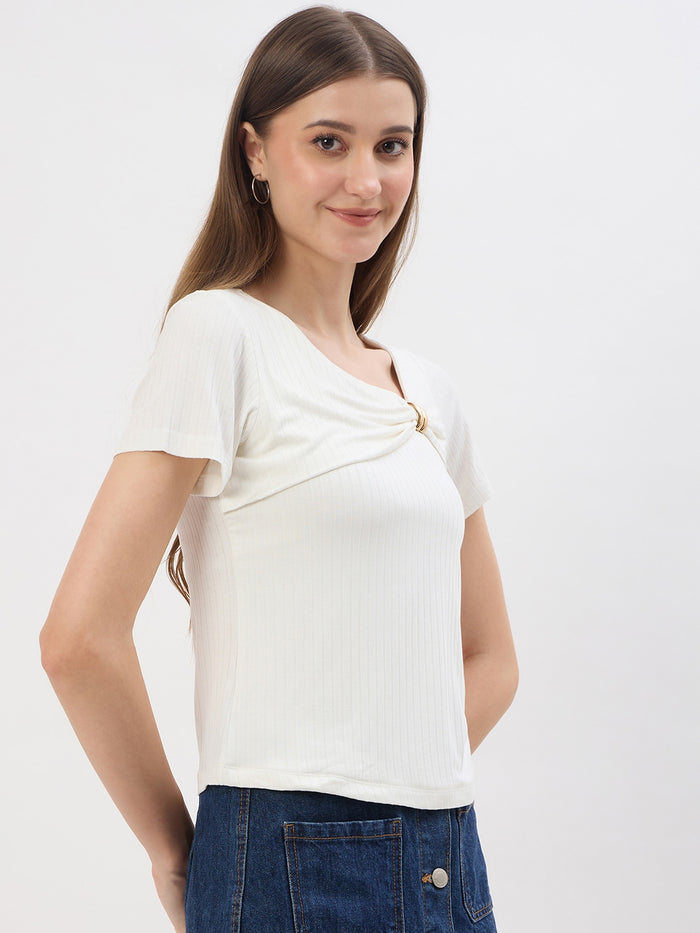 Madame White Rayon Drape Top