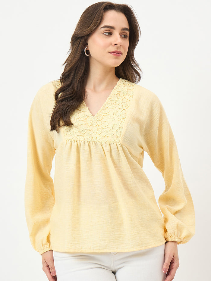 Madame Yellow Printed Puff-Sleeve Top