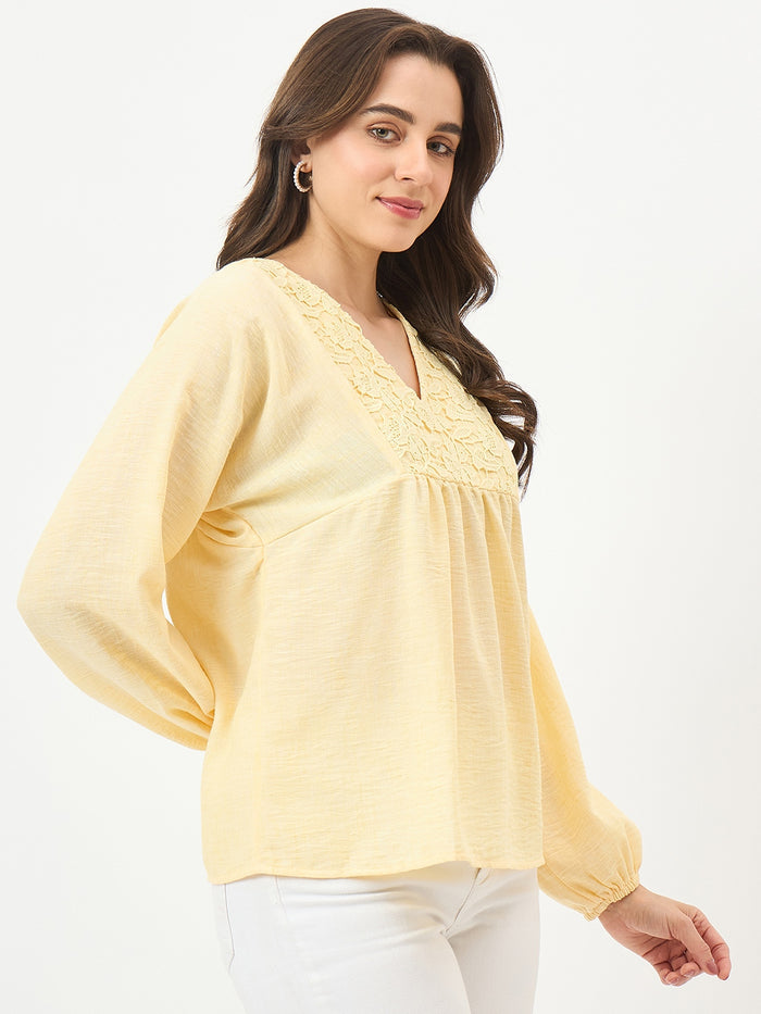 Madame Yellow Printed Puff-Sleeve Top