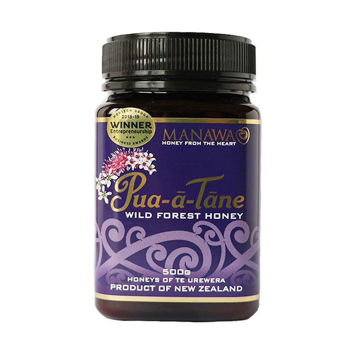 Pot of honey with purple and gold label