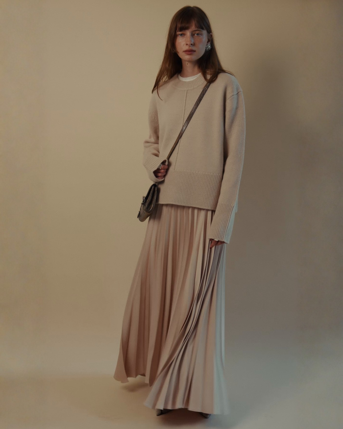 Marilyn Accordion-Pleated Maxi Skirt in Dusty Rose