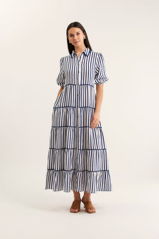 Marlow Breton Linen Dress In Navy/White