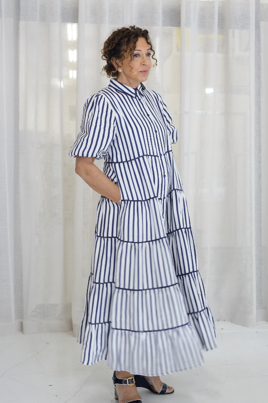 Marlow Breton Linen Dress In Navy/White