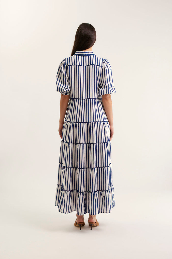 Marlow Breton Linen Dress In Navy/White