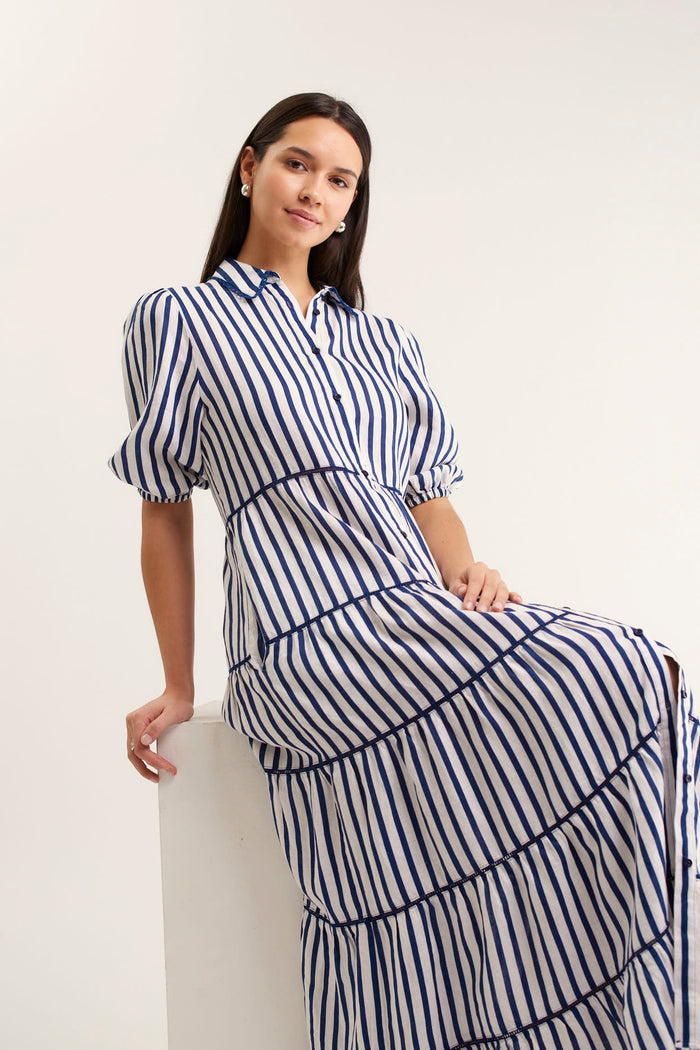 Marlow Breton Linen Dress In Navy/White