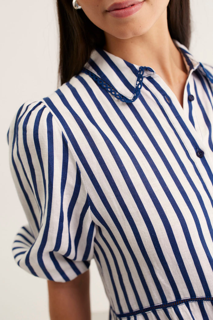 Marlow Breton Linen Dress In Navy/White