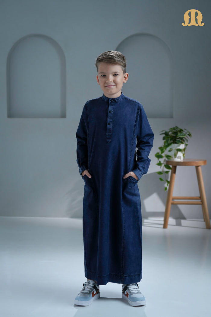 Mekong Navy Blue Denim Thobe For Boys