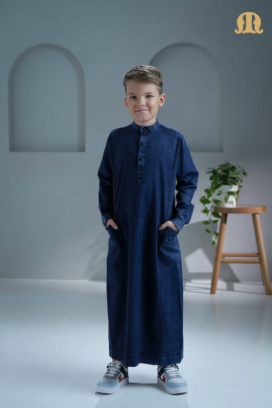 Mekong Navy Blue Denim Thobe For Boys