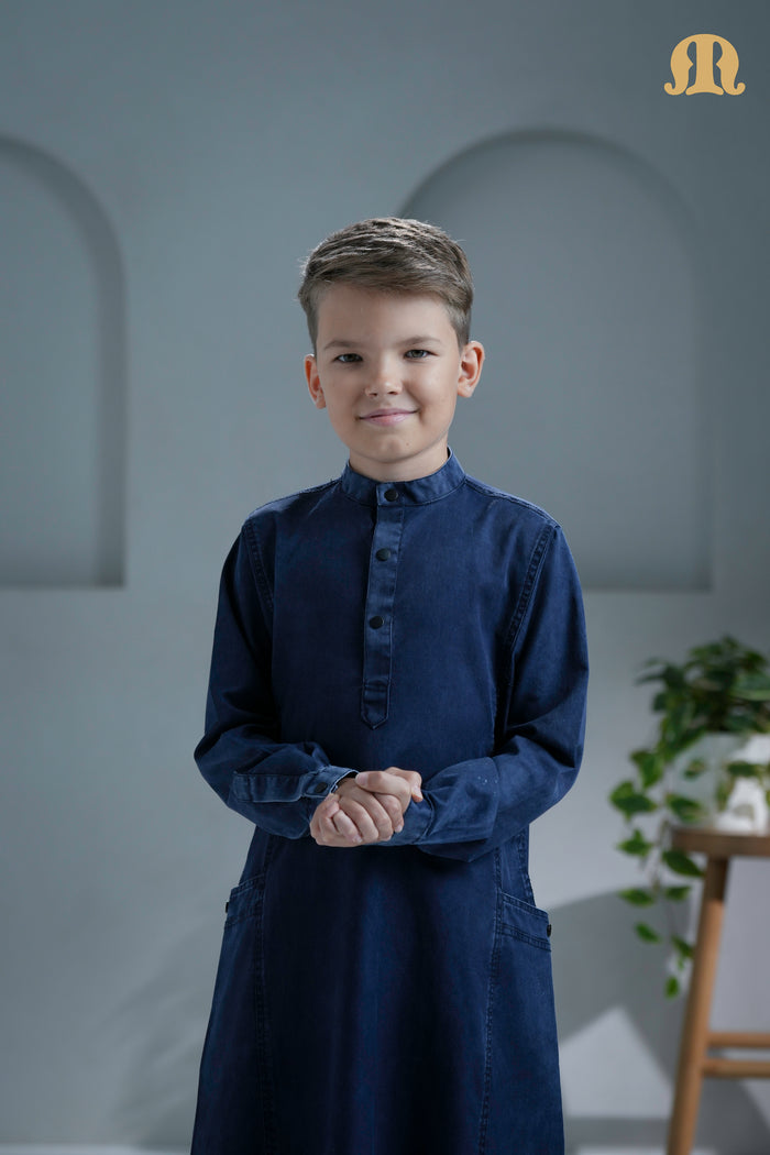 Mekong Navy Blue Denim Thobe For Boys